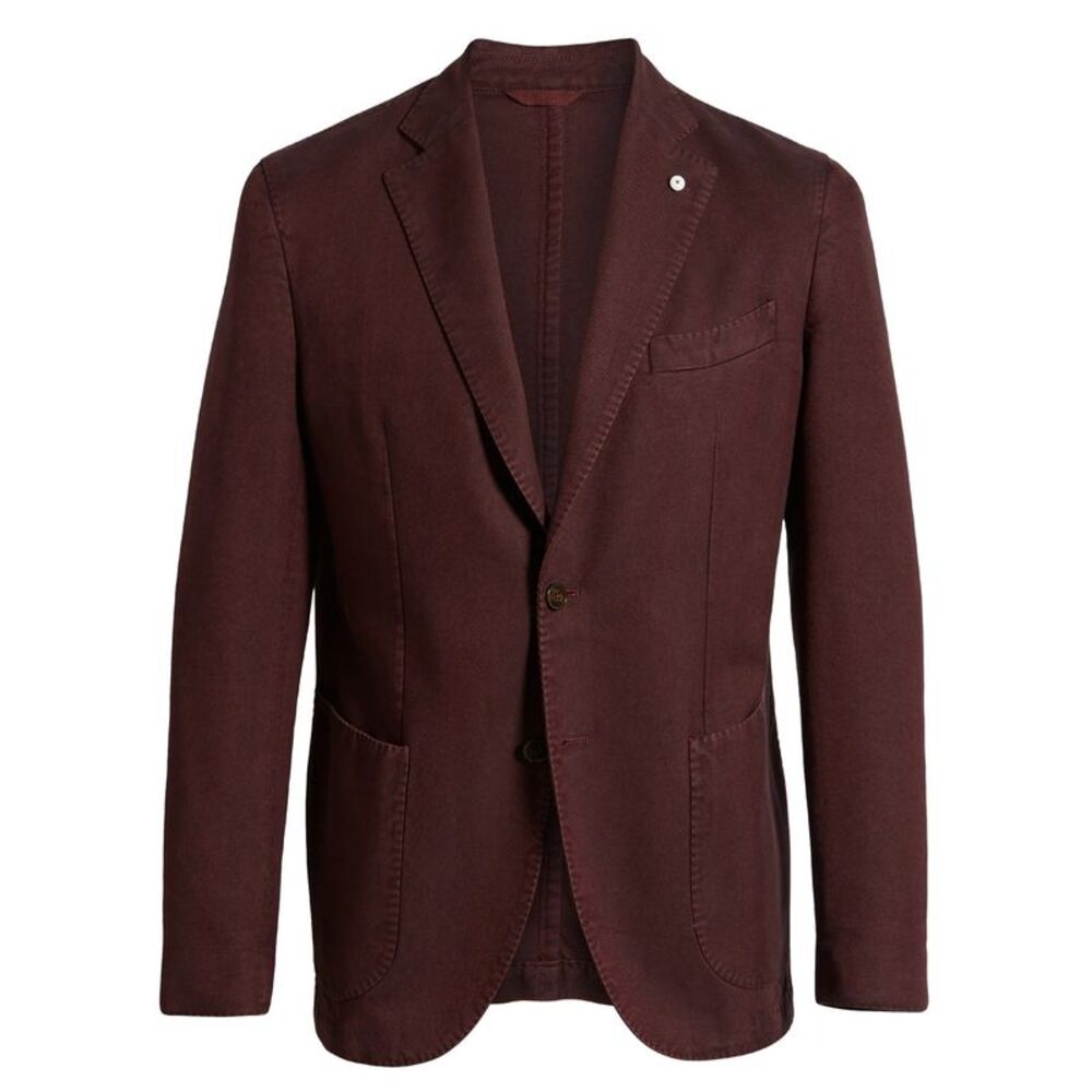 L.B.M. 1911 Mens Slim Fit Herringbone Wool Jacket 38 Regular Burgundy IT 48  NWT